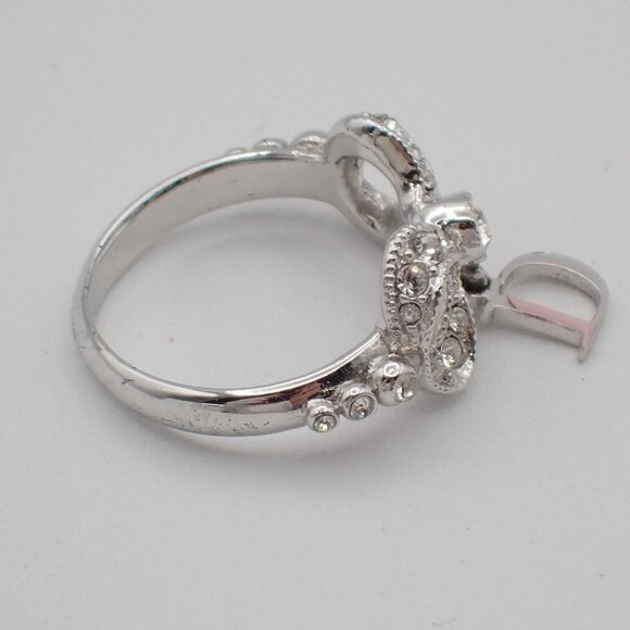 Dior Logo Rhinestone Bow Ring Silver Plated Accessory 09EF811 - Picture 4 of 15